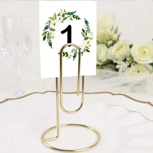 5-Pack Metal Card Holder Stands Paperclip Design Gold - Table Number Stands and Wedding Menu Clips 5"