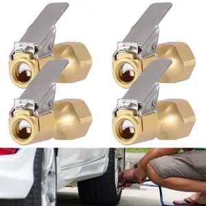 4PCS Air Chuck, Heavy Duty Open Flow Lock On Tire Chuck with Clip for Inflator Gauge Compressor Accessories