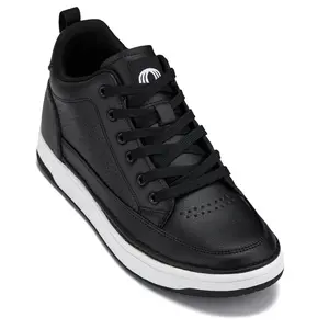 CALTO - Q271  - 2 Inches Taller (Black Noir) - Elevated Leatherette Micro-Perforated Sneakers