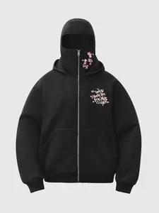 Women's Two-Layer Hat Zip Pocket Casual Hooded Sweatshirt, Plum & Text Print, Fall Winter Casual Loose Fit Long Sleeve Top, Easy to Match Any, Casual Pullover Hoodie