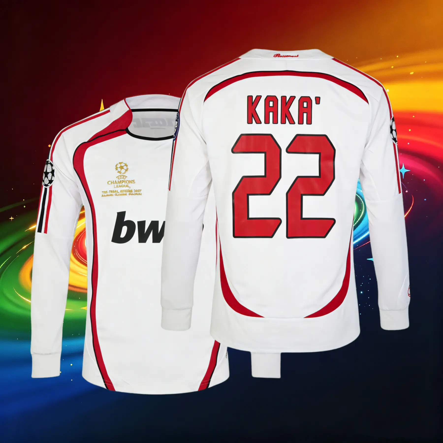 06 07 Away Soccer Jersey KAKA 22# Fan Edition Long Sleeve Jersey White Red