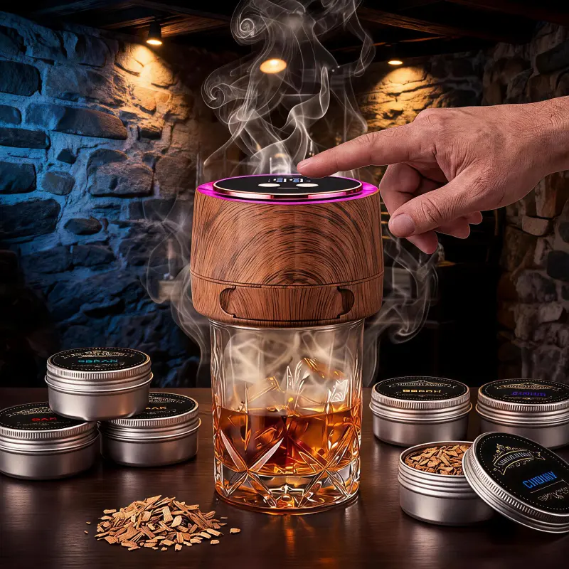 Premium Rechargeable Electric Cocktail Smoker Kit with Built-in Lighter & 6 Wood Chip Flavor Packs - Drink Aroma Enhancer for Whisky, Rum, Gin & Classic Cocktails - Battery-Powered Equipment for Home Entertaining Gifts