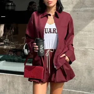 Women’s two-piece set (2025 autumn): bomber jacket and pleated skirt — fashionable casual wear