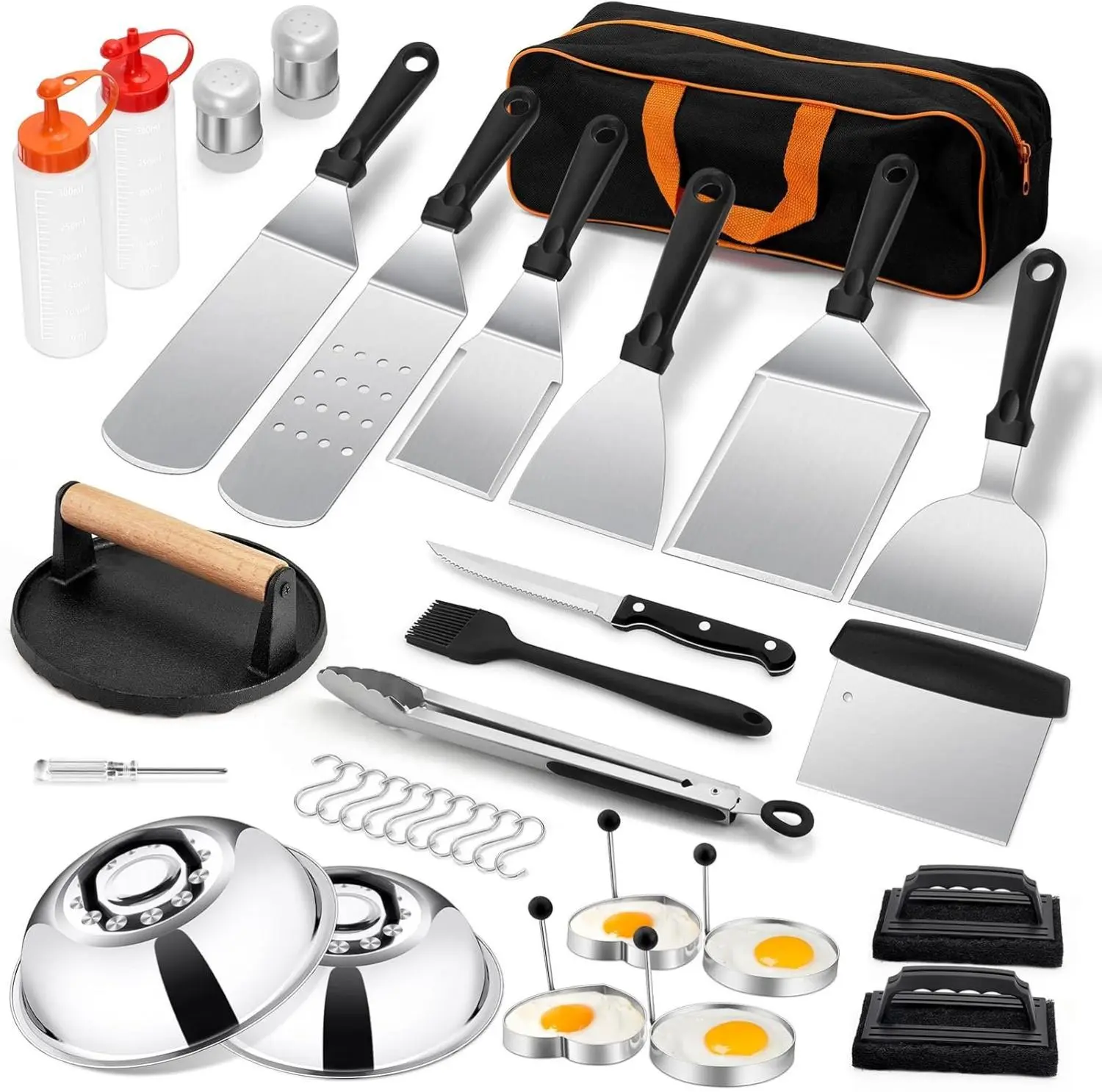 35PCS Griddle Accessories Kit, Flat Top Grill Accessories, Grill Tools with Griddle Spatulas Smash Burger Press, Basting Cover, Scraper for Outdoor BBQ Teppanyaki Hibachi Cooking Stainless Utensils