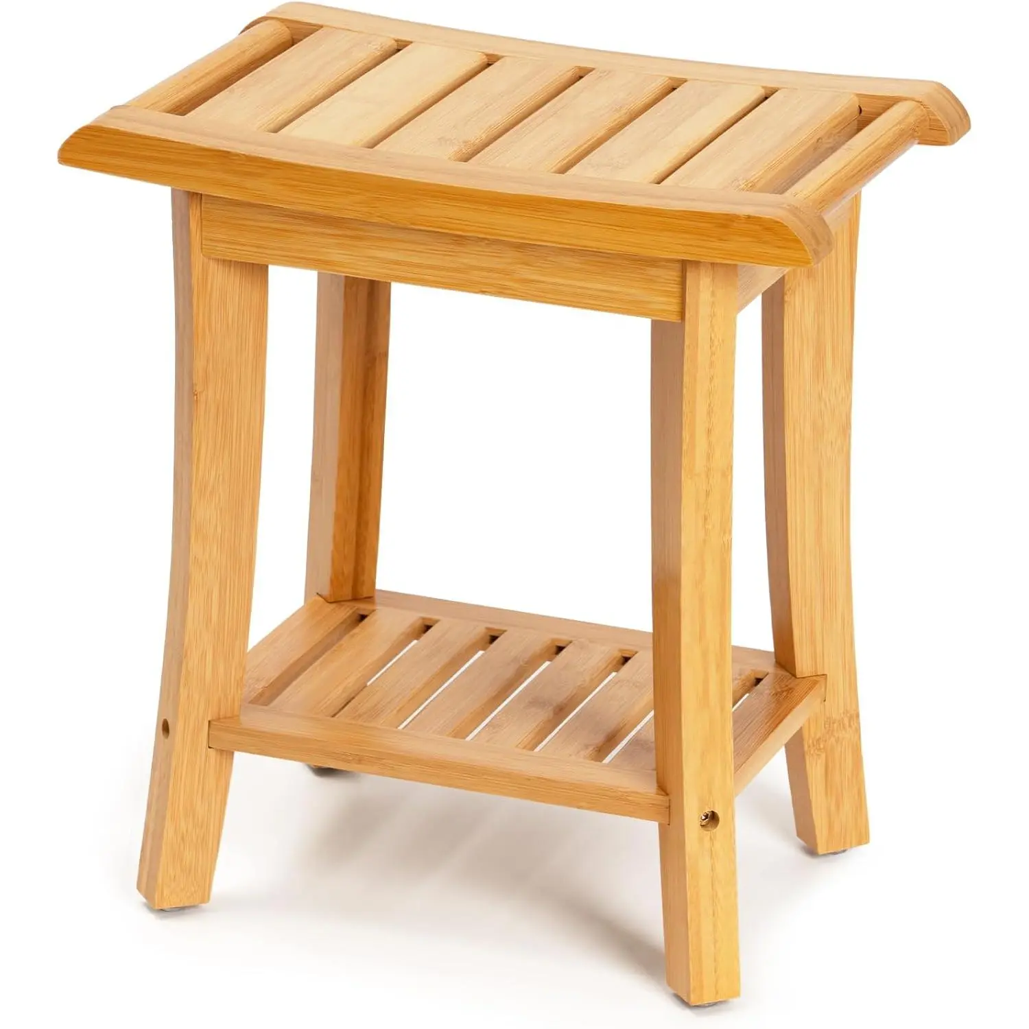 Compact 2-Tiered Synthetic Shower Bench with Storage Shelf - Bathroom Safety Seat for Easy Bathing, Indoor Side Table Stool for Bedroom, Living Room (Small), Versatile