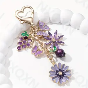 Grape Flower Butterfly Oil Keychain, Keychain For Bags, Sweet Romantic Charm Car Bag Hanging Ornament, Gift for Friends Family Memorial Present, Keychain Jewelry