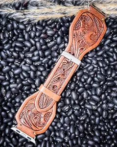 Myra Bag - Lone Star Hand Tooled Leather Watch Band in Antique Saddle Brown