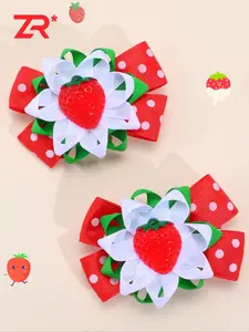Sweet Cute Strawberry Hair Bow Clips for Girls & Teens, Fruit Design Barrettes, Everyday Use Hair Accessory Set