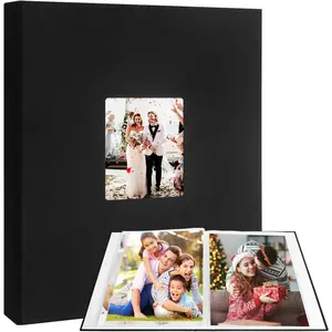 11x14 Photo Album Holds 64 Photos, Linen Cover Art Portfolio, Portfolio Folder with Clear Plastic Sleeves for Kids & Artists Artwork Drawing, Black