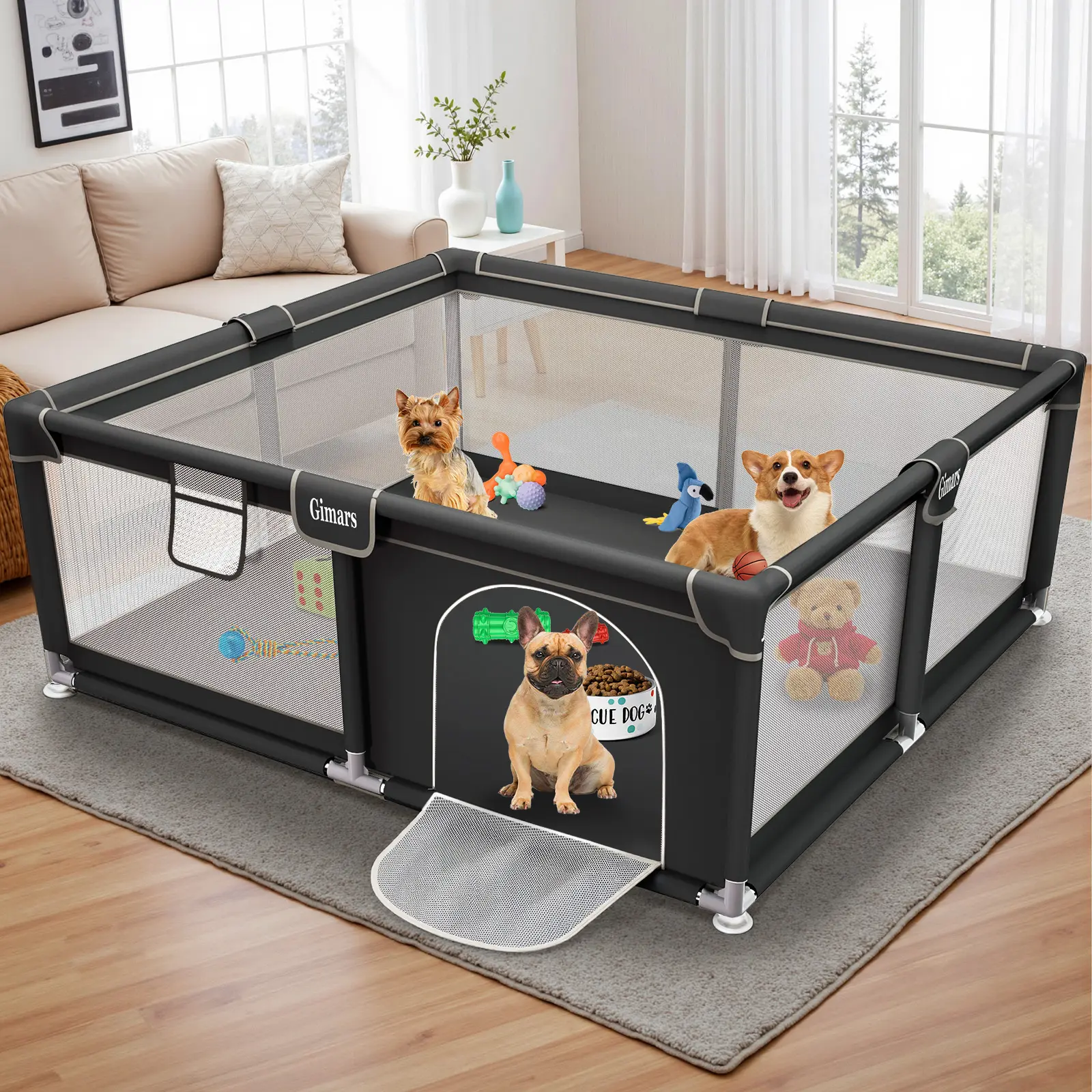 Gimars Portable Puppy Playpen - 50x50x26/71x59x26 In Sturdy Safety Dog Fence with Gate, Thick Nylon Fabric Puppy Exercise Pen for Small Dogs, Pet Supplies Cage & Crate, Portable Puppy Pen
