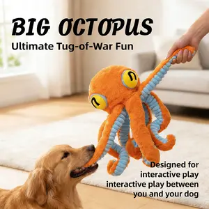 Big Octopus Plush Dog Toy Interactive Tug-with Squeaky Ball for Medium & Large Dogs Safe Fun Versatile Play