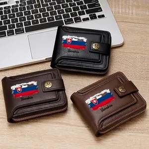 Slovakia Flag Printed Leather Wallet for Everyday Use Durable Bifold Wallets Suitable for Men and Women Classic Zip Closure Wallets Perfect Gift for International Holidays Fathers Day Christmas New Year Graduation and Special Occasions