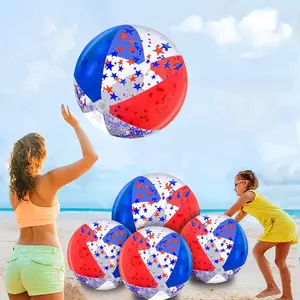 5 Pack Patriotic Sequins Beach Balls 24 Inch 16 Inch Red White and Blue Beach Ball Filled with Stars Confetti Glitters-4th of July Summer Pool Toys