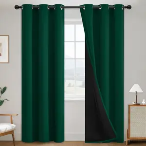 100% Blackout Curtains for Bedroom,Thermal Insulated Dark Green Grommet Window Drapes Room Darkening Curtains for Living Room with Black Back,38 x 84 Inch,2 Panels