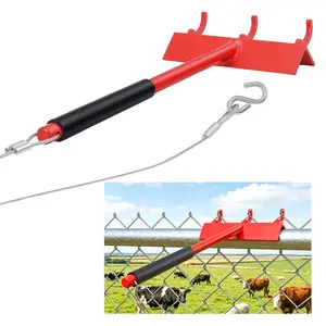 Chain Link Fence Top Rail Tensioner Tool, Heavy Duty Steel Stretcher with Steel Cable Hook & Non-Slip Handle for One-Person Fence Installation, Farm, Pastures, Garden Barriers