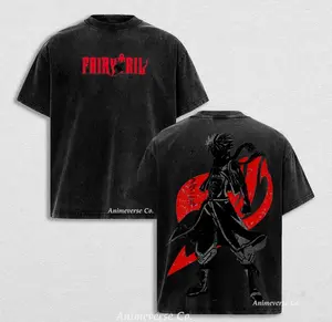 Natsu Dragneel Fairy Tail Tee - Dragon Slayer T-shirt Anime Vintage Washed Oversized Cotton T-Shirt, Double-Sided Manga Print, Perfect Gift for Anime Fans, Top Men's Women's Clothing, Full Color