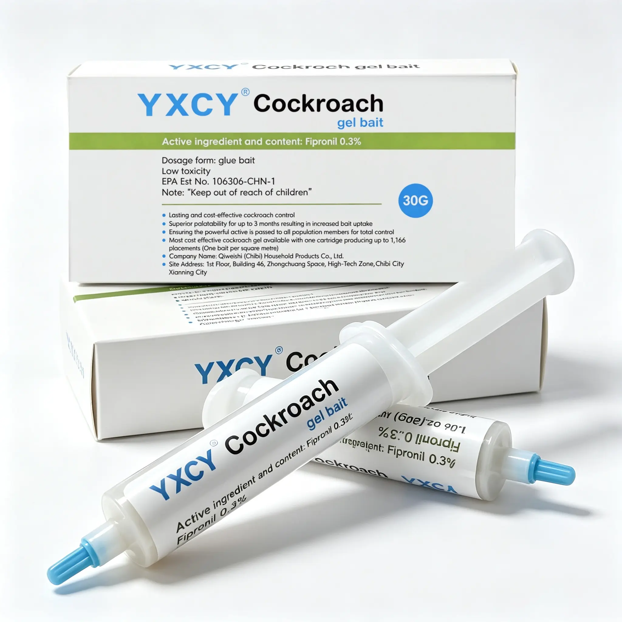 YXCY Cockroach Gel Bait - 4 Tubes (30g Each), 1 Plunger, 2 Tips - Indoor & Outdoor Pest Control for American, German & Major Cockroach Species