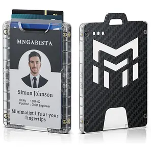 MNGARISTA Badge Holder, Vertical ID Card Holder for Credit Cards, Clear ID Window, All PC Polycarbonate Plastic Housing, 5 Cards Capacity, Built-in Elastic Clip, Carbon Fiber