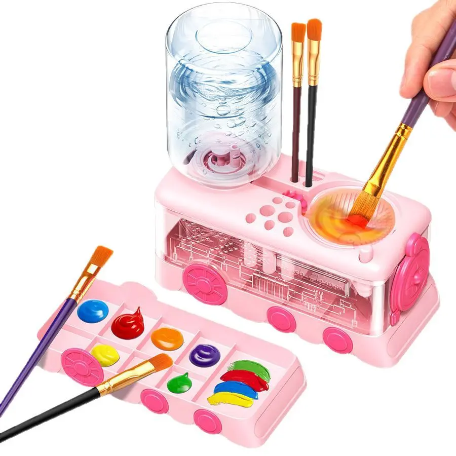 Automatic Paintbrush Cleaner with Water Change, Palette & Brush Holder, Ideal for Acrylics, Watercolors, Artists & Students, Back-To-School Essential, Painting Accessories