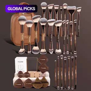 MAANGE Makeup Brush Set with 12 Powder Puffs, Storage Cylinder and Handheld Bag, Metal Frame, 6/24 Pieces Cosmetic Tools, Face Makeup Brushes, Soft Brushes #GLOBAL PICKS