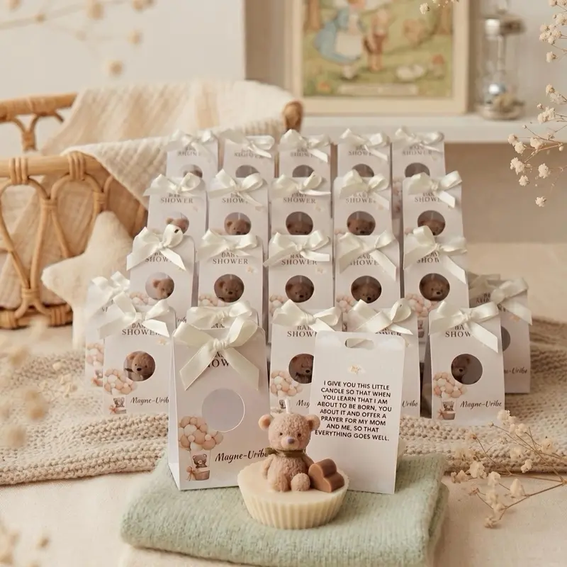 Mini Bear Candle Favor - Baby Shower Gift Adorable Bear Design Cream Wax Base Handmade Soy & Beeswax Scented or Unscented Options Perfect for Baby Showers Party Favors Keepsake Gifts - Decor