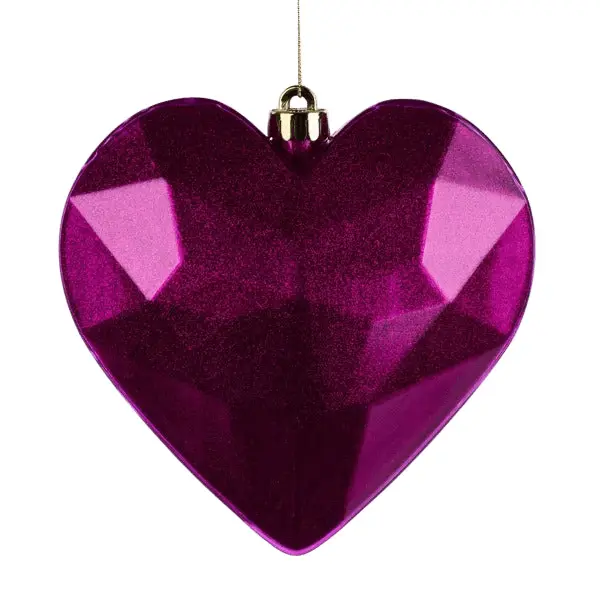7.25" Glitter Gem Heart Ornament Hot Pink
