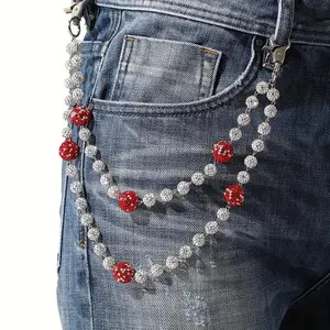 Fashion Punk Rosary Pocket Chain 12Mm +16Mm Colorful Disco Ball Beaded Layered Pants Chain Jeans Accessory For Men Women Belly Waist Decoration