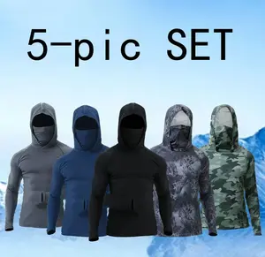 5-Piece SetSports Hoodies with Face Mask Breathable Sun Protection Quick-Drying & fishing Tees Men Gifts Fathersdaygift