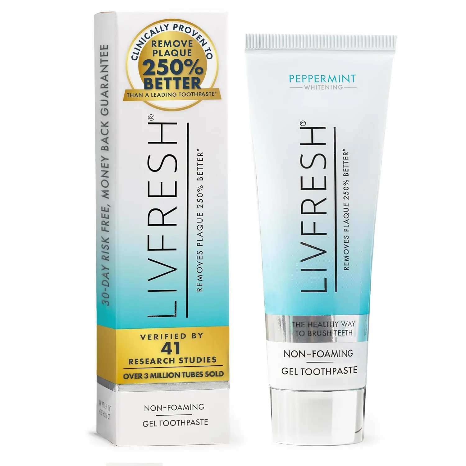 LIVFRESH Toothpaste Gel, Clinically Proven to Remove Plaque 250% Better, Does Not Irritate Gums, Reduces Tartar Buildup, Peppermint