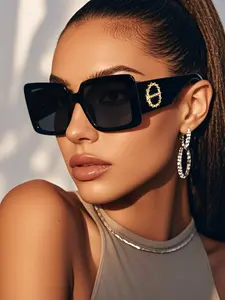 Vintage Square Frame Sunglasses, Trendy Casual Sunglasses for Women, Fashion Accessories for Everyday Use and Outdoor Activities