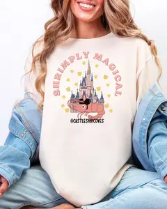 Shrimply Magical Castle Vacation Tee - Unisex Crew Neck Cotton Shirt with Shrimp Mouse Ears & Cinderella Castle Design