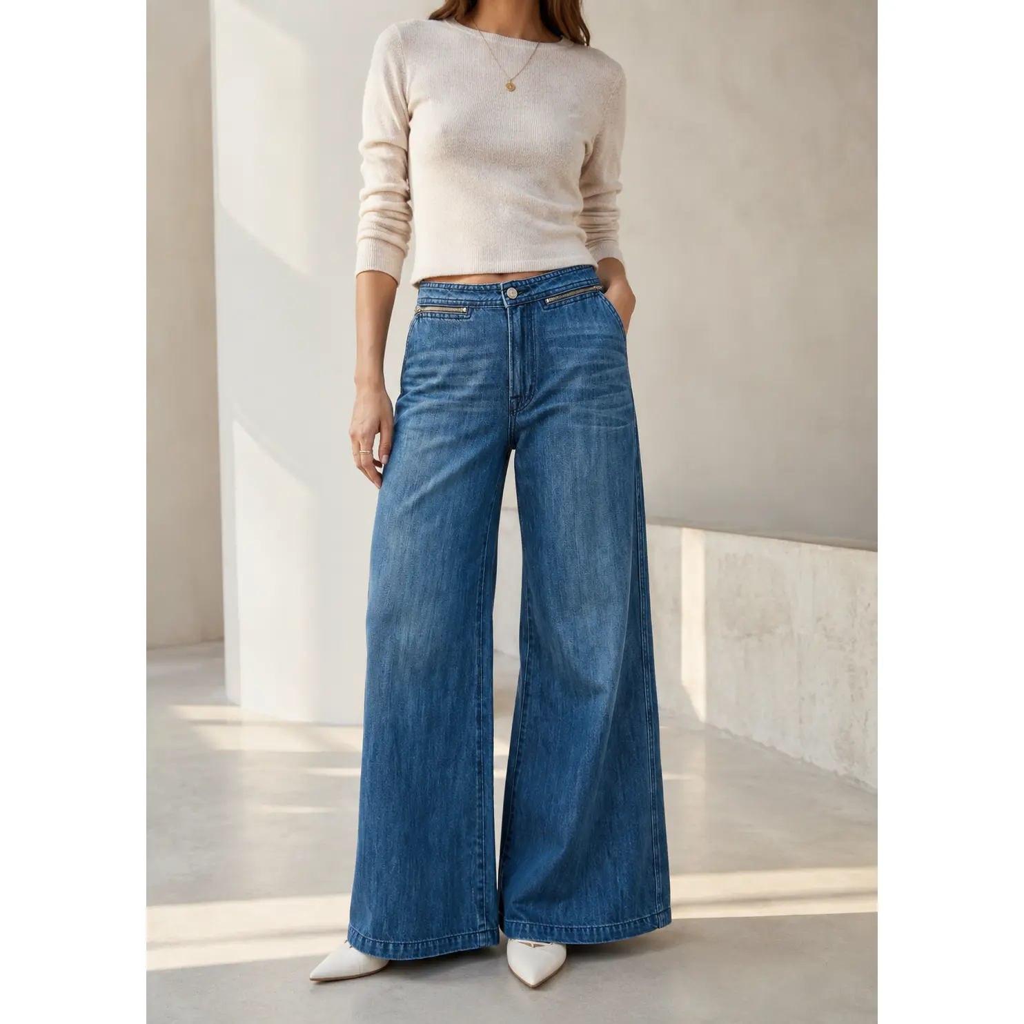 Culotte Zip Wide Leg Jeans