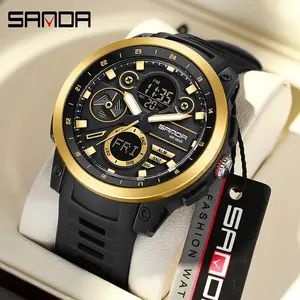 Men's Multifunctional Quartz Watch, Band, Round Analog-Digital Dial, Waterproof Military LED Digital Clock, Outdoor Luminous Alarm
