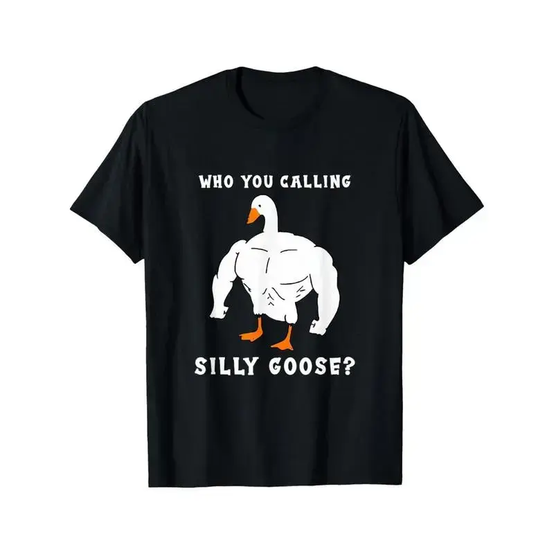 Men's "Silly Goose" Graphic T-Shirt, Funny Gym Meme 100% Cotton Short Sleeve Top, Relaxed Fit Casual Streetwear Tee for Daily Wear, Tops, Shortsleeve, Menswear