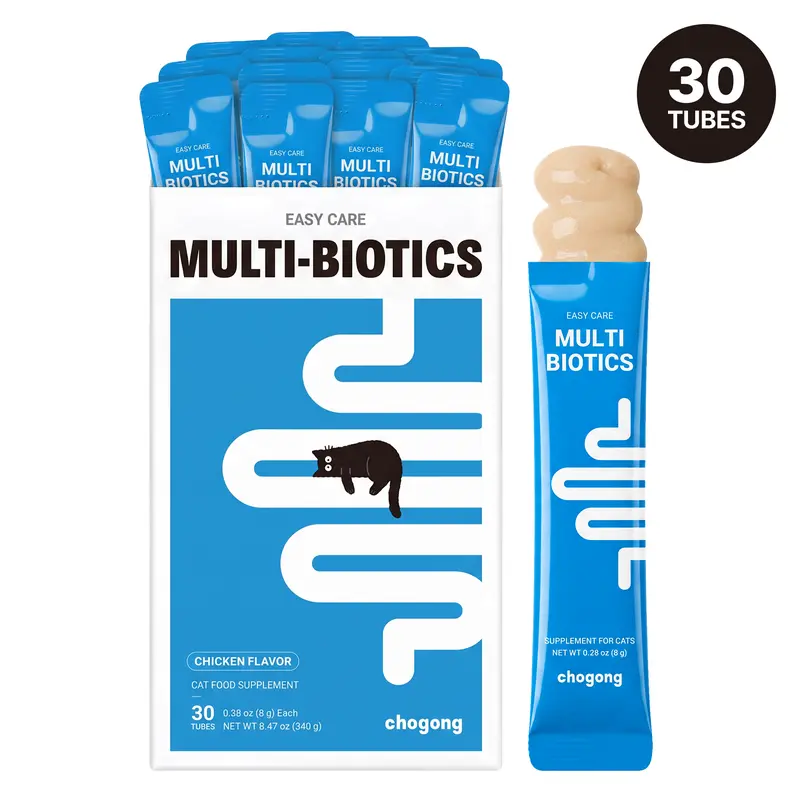 [Chogong Official] Cat Probiotic Supplement, Lickable Digestive & Gut Health Support, 30 Tubes | Multi-Strain Probiotics, Constipation, Diarrhea & Gas Concerns, Chicken Flavor, Squeezable Tubes Cats Enjoy Like Treats