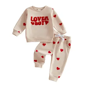 CPZVUCAK Valentine 's Day Outfit Clothes Set Infant Toddler Baby Boy Heart Printed Long Sleeve Pullover Sweatshirt and Pants Set