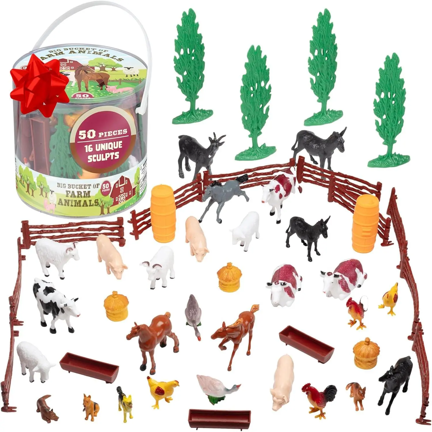 SCS Direct Farm Animal Toy Action Figure 50 pc Set - Different Barnyard Animals & Accessories Including Cows, Horses, Chickens, Sheep, Ducks & More