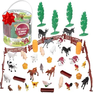 SCS Direct Farm Animal Toy Action Figure 50pc Set - Different Barnyard Animals & Accessories w Cows, Horses, Chickens & More - Great Bath Toys & Gift