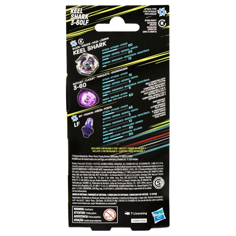Beyblade X Keel Shark 3-60LF Booster Pack Set with Attack Type Right-Spinning Top