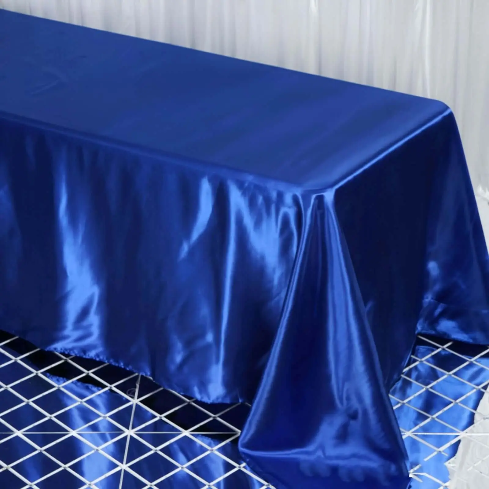 Royal Blue Satin Fabric Rectangle Tablecloth - 90"x132" Seamless Machine Washable Cover for Outdoor Patio, Picnic Table, Gender Reveal Events, Picnic Table Cover