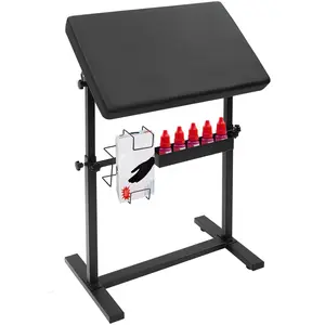 Large Tattoo Armrest Stand with PU Leather Soft Sponge Rack and Storage Compartment, Adjustable Height & Angel for Tattoo Station Equipment