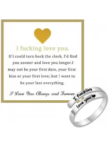 Vintage Adjustable Open Couple Rings, Custom Initial/Letter & Heart Design, Motivational Love Jewelry, Fashion Valentine's Day Gift, Wedding Rings