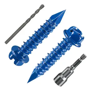 (30 PCS) 1/4 "* 1-1/4" Slotted hex Head Concrete Screw Anchor Blue hex Head, Used for anchoring Masonry, Blocks, or Brick Plaster
