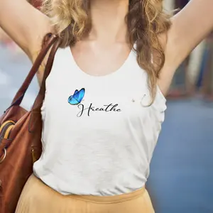 I Breathe Butterfly Tank Top – Inspirational Quote Graphic Tee – Aesthetic Mental Health Shirt Gift for Women