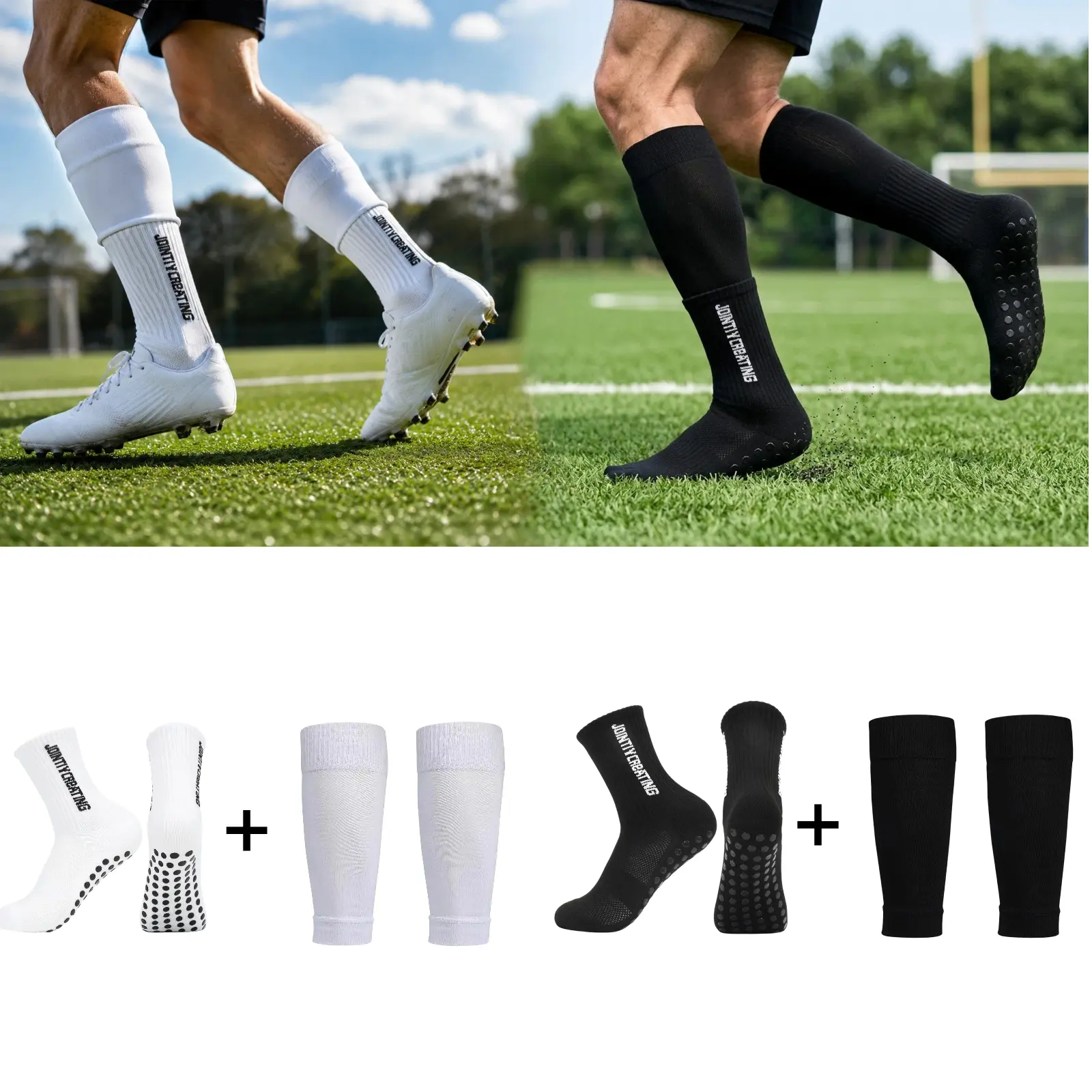 2‑in‑1 Soccer Gear Set, Anti‑Slip Knee‑High Soccer Socks + Calf Protective Sleeves, Breathable Sport Kit For Youth Adult Soccer Games