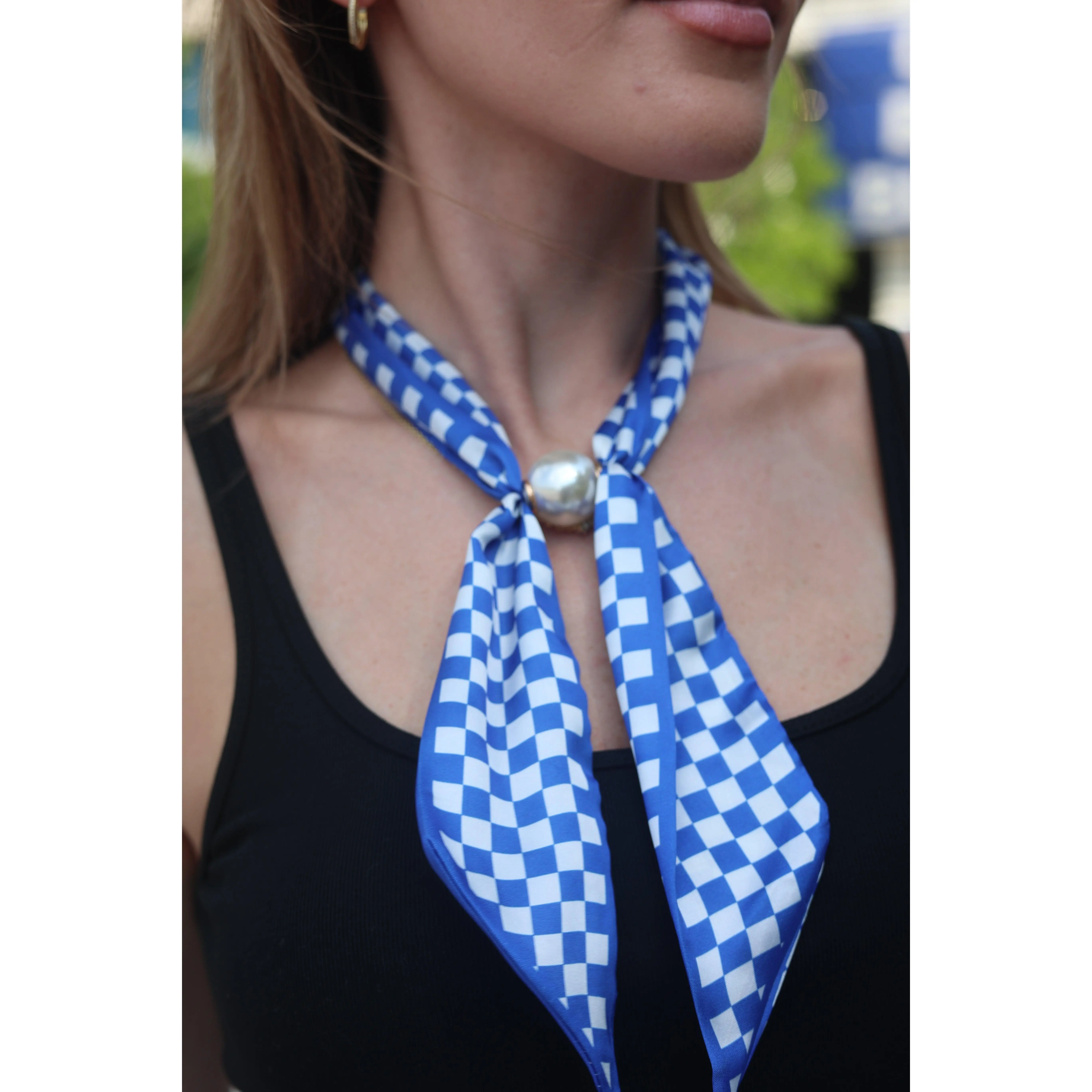 Blue Checker Neck Scarf