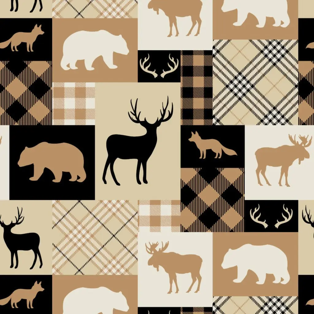 North of Ordinary Woodland Patchwork Cream Fleece Fabric