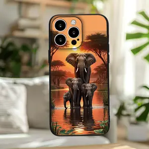 Phone case: Minimalist African Elephant Family Stroll Under Sunset Print Full Coverage Black Phone Case for iPhone 17 Pro Max/11/12/13/14/15/15 Pro/15 Plus/15 Pro Max/X/XS Max/XR/11 Pro/12 Pro/13 Pro/14 Pro/12 /13 /11 Pro Max/12 Pro Max/13 Pro Max/14