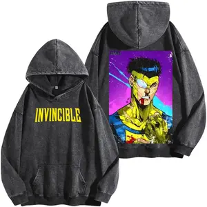Superstyle Think, Mark, Think Mark Grayson Invincible war Washed Hoodie Comic Double Printed Oversize Lightweight Acid Washed Tee, TV Series Graphic T-Shirt