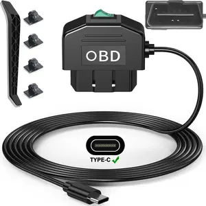 Dash Cam Hardwire Kit OBD, Type C Dash Camera Hardwire Kit USB C with OBD Power  for Dashcam 12-24V to 5V/3A with Low  Protection 24h Parking /Acc Mode for Dashcam, GPS, Radar
